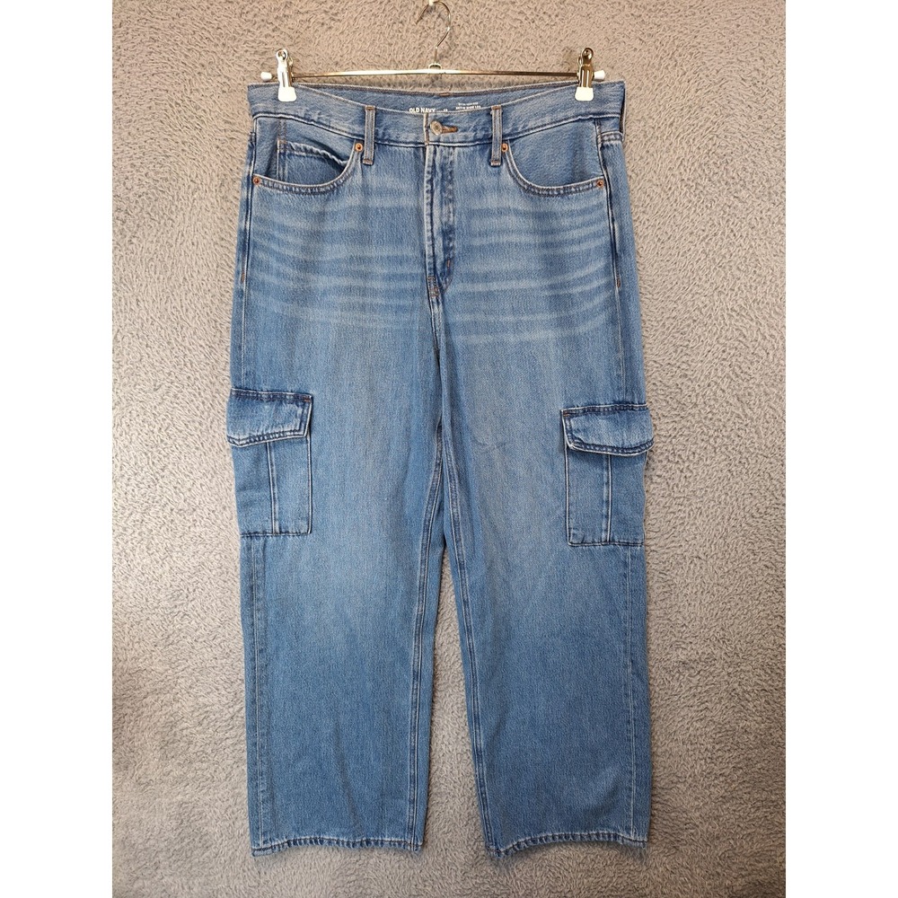 Old Navy Jeans Womens 12 (Fits 34x29) Blue Denim Extra High Rise Sky-Hi Wide Leg